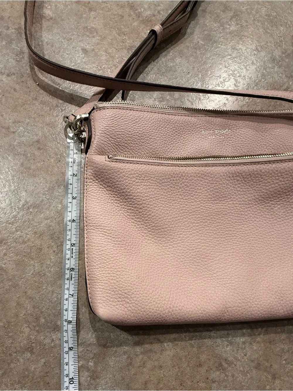 kate spade Blush Pink Leather Crossbody Bag with Front Zip Pocket